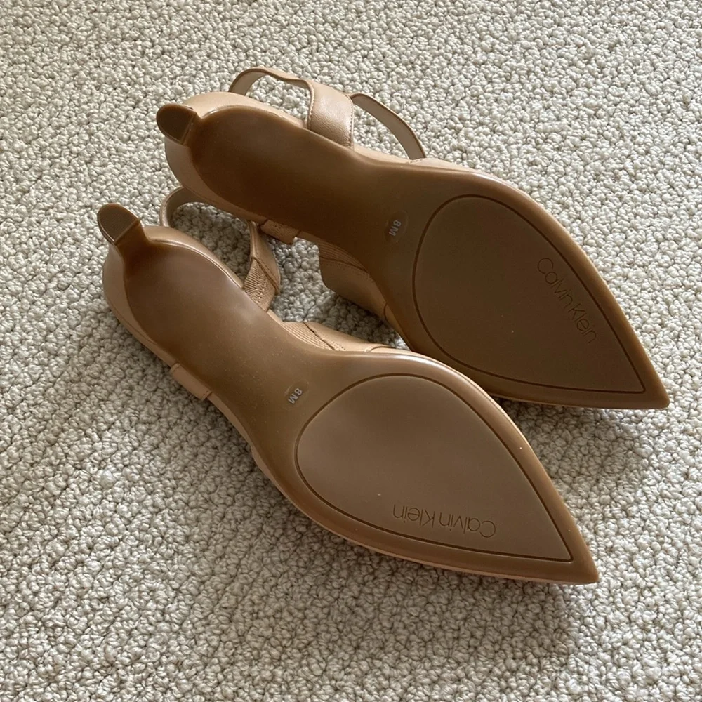 NEW Calvin Klein Slingback Nude Pumps Heels Wrap Around Kitten Mary Janes Sz 8 - Picture 6 of 12